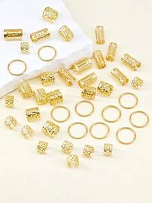 40PCS Gold Hair Cuffs Braids Jewelry Multi Style Braid Clips Loc Dreadlock Accessories Metal Hair Rings NonPiercing Ear Clips Hair Decoration For Girls - Gold - View 4