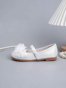 Zantong 白色蕾丝装饰儿童平底鞋，舒适软底简约芭蕾拉丁婚礼派对舞蹈鞋，可爱平底鞋，适合日常步行上学，儿童/学生适用 - 白色 - 查看 8