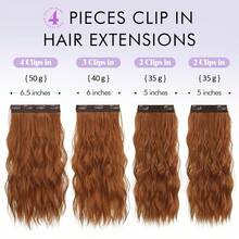 Extensiones de Cabello Sofeiyan con Clip, 4 Piezas de 40 para Mujer, Extensiones de Cabello Sintético Rizado y Grueso para Clip-in, Postizo Natural Suave con Clip – Rubio Miel con Marrón Claro - marrón cobre - Ver 6