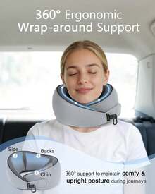 Travel Pillow With Carry Case, Memory Foam Neck Pillows For Airplanes, 360 °   Wrap Around Support For Sleeping, Breathable & Washable Cover For Long Flights, Car & Train Traveling - 1 - View 3
