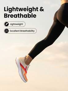 女士针织套脚运动鞋，透气网面步行鞋，米色配粉色和橙色图案，轻便休闲运动鞋 - 咖色 - 查看 5