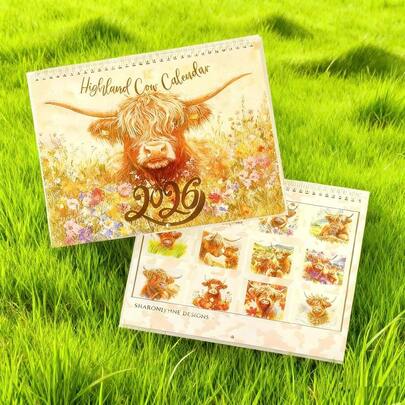 1 Set 2026 Highland Cow Calendar - Scottish Fold Planner And Wall Art, Spiral Bound, 12-Month Scottish Cow Calendar (January-December) - Large 11x8. 2inch Farmhouse Decor, Monthly Labels, Gift For Cow Enthusiasts, A Fun And Whimsical Highland Cow Calendar, Perfect For Animal Lovers.