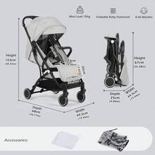 Lightweight Compact Travel Stroller, Baby Pushchair With Adjustable Seat, Rain Cover, Mosquito Net, One-Hand Fold, 5-Point Harness, Light Grey - Light Grey - View 2