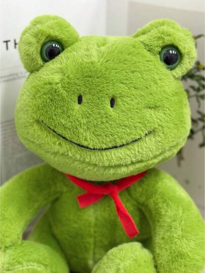 1Pc 25Cm/9.84Inch Cute Green Frog Plush Toy With Red Bow Tie, Soft Polyester Stuffed Animal, Simulation Frog, Ideal Birthday Gifts For Friends, Home Decorations, Party Decorations And Photography Props
