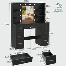 Devoko Large Dressing Table With Adjustable LED Lighting, Mirrored Dressing Table, With 7 Drawers, 4 Open Shelves And 2 Power Outlets, Suitable For Bedrooms, White - View 11