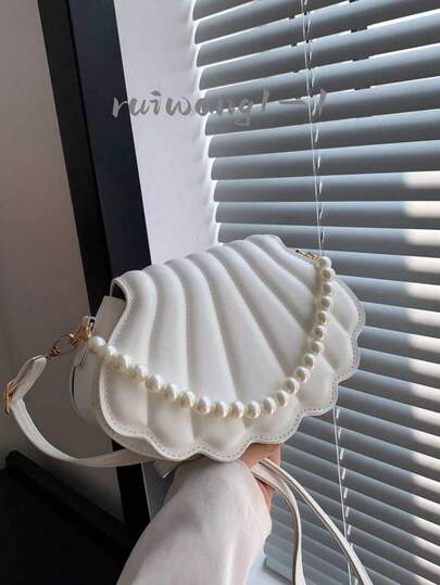 Seashell Shaped Faux Pearl Embellished Women's Handbag Crossbody Bag, Elegant Shell Purse Perfect For Parties Weddings Dinners & Banquets Matches Wedding Dresses Formal Wear Prom Gowns Birthday Outfits & Women's Party Attire , Beach Bag , Office