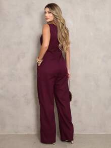 Elegant Linen Jumpsuit With Wide Legs And Discreet Pockets. - Fig - View 2