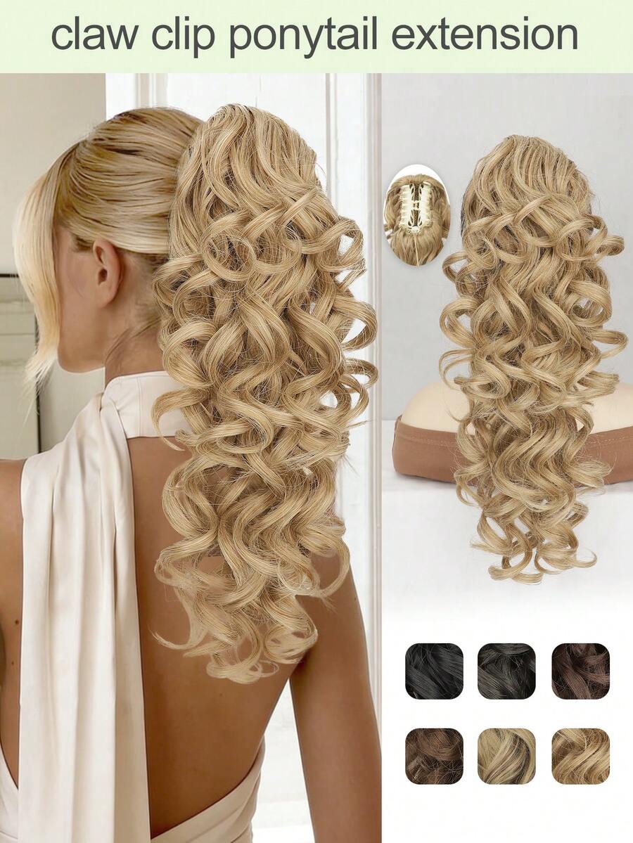 Extensiones de cabello rizado de 16 pulgadas de largo, pieza de cabello sintético con clip para un aspecto natural, para mujeres - Multicolor - Ver 1