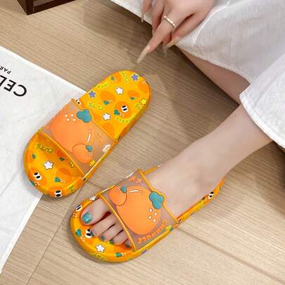 New Arrival Cartoon Cute Fruit Design PVC Soft Bottom Non-Slip Durable Slippers, Suitable For Indoor/Outdoor, Beach, Vacation, Casual Daily Wear, Unisex