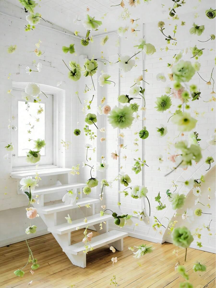 MEHELANY 30pcs Green Hanging Flower Wreath Decor, DIY Floral Curtain Materials, Artificial Flower Pendant Decorations, Suitable For Hanging Flower Wall, Background Decor, Wedding Birthday Room Decor, Graduation Ceremony, Home Garden, Spring Summer Wedding Party Arch Wall Decor (DIY Flower Garland Set) (Flower Head Diameter Randomly 3-8cm)