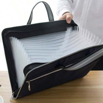 A4 Leather Document Organizer Expanding File Folder Office Use