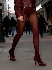 The All-Day Comfort Tight - In Deep Red, Combining Sexy Sheer With Warmth & Lasting Wear - Burgundy - View 8