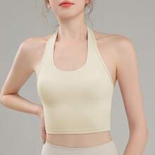 Sexy Sports Bra With Beautiful Back Design, Halter Neck, Cross-Back Yoga Fitness Top, Shockproof And Supportive Pilates Yoga Tank Top - 馬爾地夫綠 - 查看 9