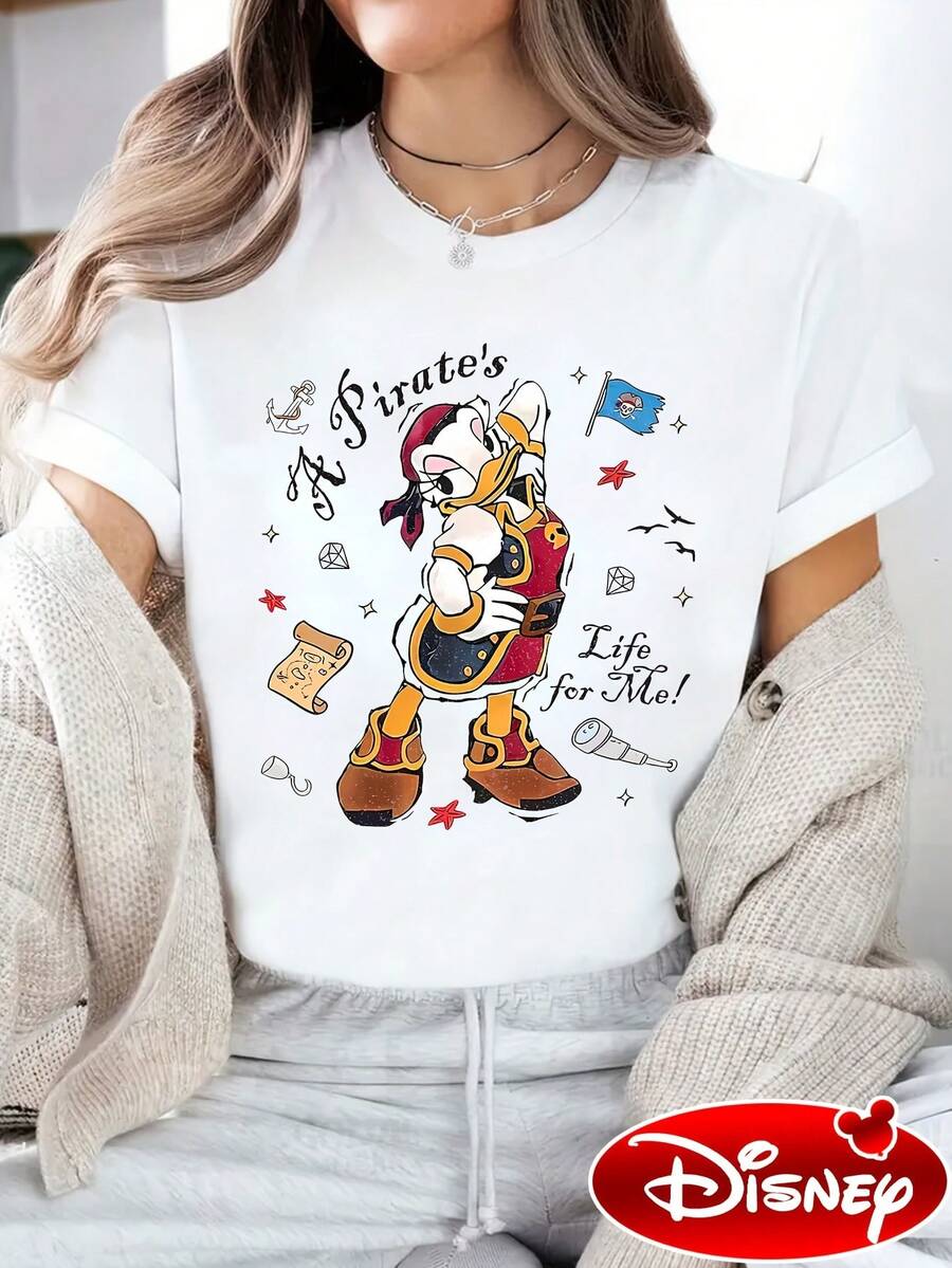 Disney T-Shirt Featuring A Pirate'S Life For Me, With Disney Cartoon Character Pirate Donald Duck, Round Neck, Short Sleeves - trắng - Xem 1
