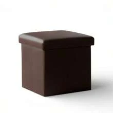 Taburete Otomano Organizador Plegable, Diseño Minimalista Acolchado en Piel Sintética - Café integral - Ver 2