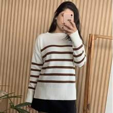 Striped Long-Sleeved Knit Sweater Top, Warm And Comfortable. - White and Brown - View 3