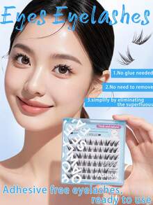 60pcs Self-Adhesive False Eyelash Clusters, Mixed Length Fluffy Set, No Glue Needed, Fluffy Individual False Lashes, Self-Adhesive DIY Eyelash Extension, Pre-Glued Lash Clusters, Natural Lengthening C-Curl Lash Clusters, No Glue Or Makeup Remover Needed, False Eyelashes, Lash Clusters, Individual False Lashes, Eyelashes, False Lashes - C - View 9