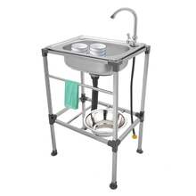 Einzelbecken-Küchenspüle, Edelstahl-Küchenspüle, Multifunktionswaschbecken mit Armatur, freistehende Spüle, für Garagen im Innen- und Außenbereich, Gartengrill (Kaltwasseranschluss) - Silber - Übersicht 8