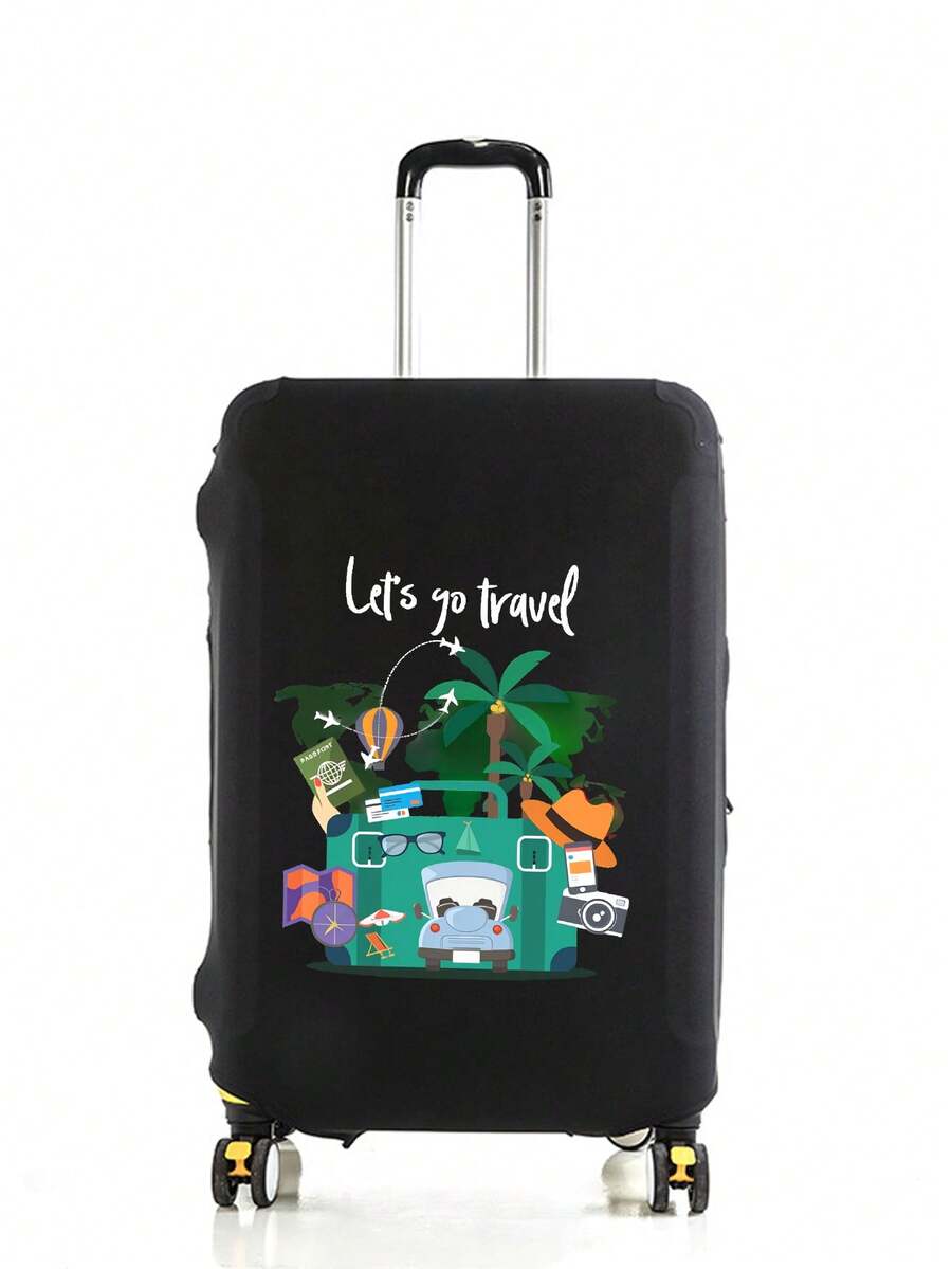 “Let's Go Travel”图案印花通用行李箱套 18-32 英寸 | 耐用行李箱保护套,弹性包边,适用于旅行、飞行、度假、蜜月 | 男女旅行必备配件 - 完美的独特生日礼物、情人节礼物、开斋节礼物 - 彩色 - 查看 1