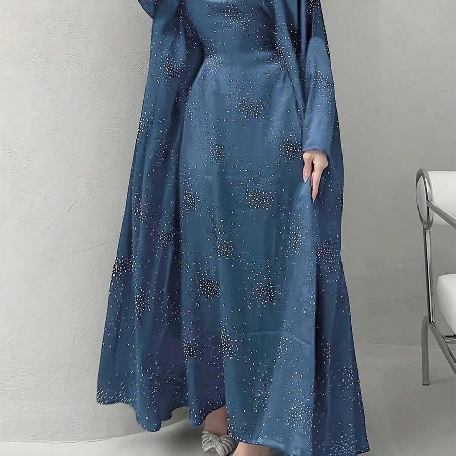 [Muslim Modest Abaya] Middle Eastern Muslim Modest Women's Arab Fashion Abaya With Exquisite Rhinestone Embroidery - Sky Blue - View 1