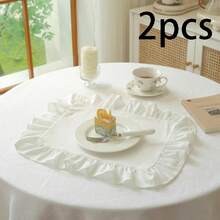 1 pieza/2 piezas/6 piezas Manteles individuales de unicolor francés con borde de volantes, servilletas pequeñas de encaje floral estilo Ins, mantel multiusos para cubrir el polvo - Multicolor - Ver 19