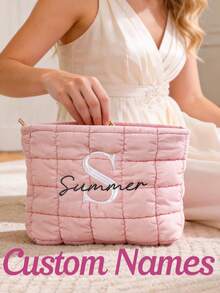 Personalized Quilted Cosmetic Bag, Custom Embroidered Makeup Bag, Bridesmaid Gift, Bachelorette Party Gift, Travel Makeup Bag, Ladies Toiletry Bag, Custom Cosmetic Bag, Makeup Bag, Travel Bag, Quilted Cosmetic Bag, Toiletry Bag, Custom Zipper Pouch, Makeup Bag, Monogrammed Cosmetic Bag, Quilted Makeup Bag, Padded Cosmetic Bag, Women's Gift, Bridesmaid Gift - Multicolor - View 1