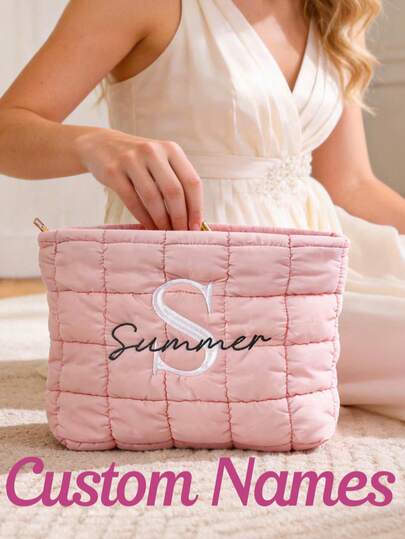 Personalized Quilted Cosmetic Bag, Custom Embroidered Makeup Bag, Bridesmaid Gift, Bachelorette Party Gift, Travel Makeup Bag, Ladies Toiletry Bag, Custom Cosmetic Bag, Makeup Bag, Travel Bag, Quilted Cosmetic Bag, Toiletry Bag, Custom Zipper Pouch, Makeup Bag, Monogrammed Cosmetic Bag, Quilted Makeup Bag, Padded Cosmetic Bag, Women's Gift, Bridesmaid Gift