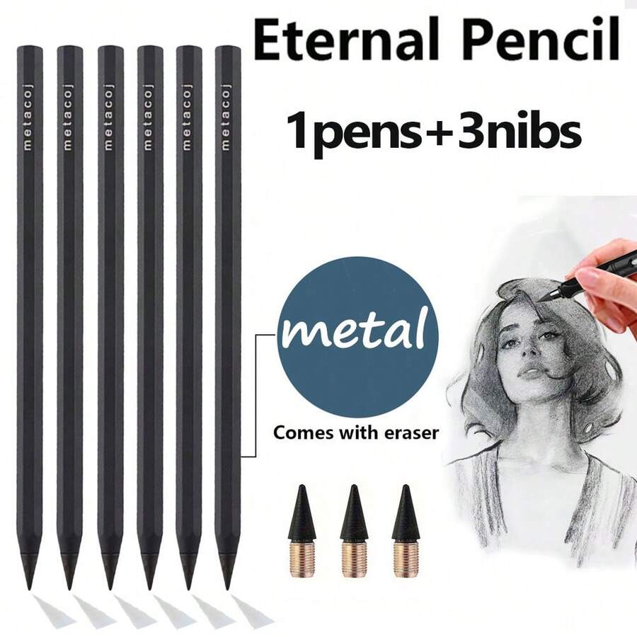 1 Bút chì + 3 Ngòi bút bi - Bút chì kim loại công nghệ mới, viết không giới hạn, bút vĩnh cửu, bút chì ma thuật, dùng để phác thảo, vẽ tranh, viết, đồ dùng văn phòng phẩm, đồ dùng học tập, văn phòng phẩm. - Bộ - Xem 1
