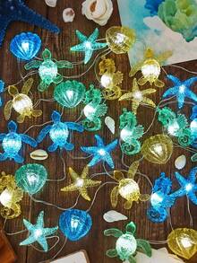 300cm Ocean Theme String Lights, Ocean Creature Night Lights, Beach Decor, Turtle & Seahorse Decor, Battery Powered Seahorse, Shell, Starfish, Sand Dollar Fairy Lights, Suitable For Bedroom, Party, Indoor/Outdoor Decor, Wedding, Home, Room, Wall Decoration - Multicolor - View 3