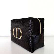 Dior 黑色纹理化妆包，金色点缀，星空内衬，旅行化妆品收纳包 - 黑色 - 查看 6