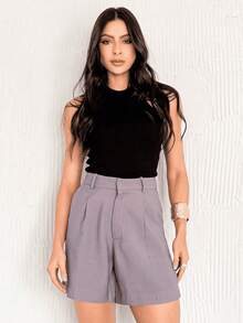 Women's Elegant Tailored Loose Fit Premium Shorts With Pockets, Marrant Fabric - 灰色 - 查看 1