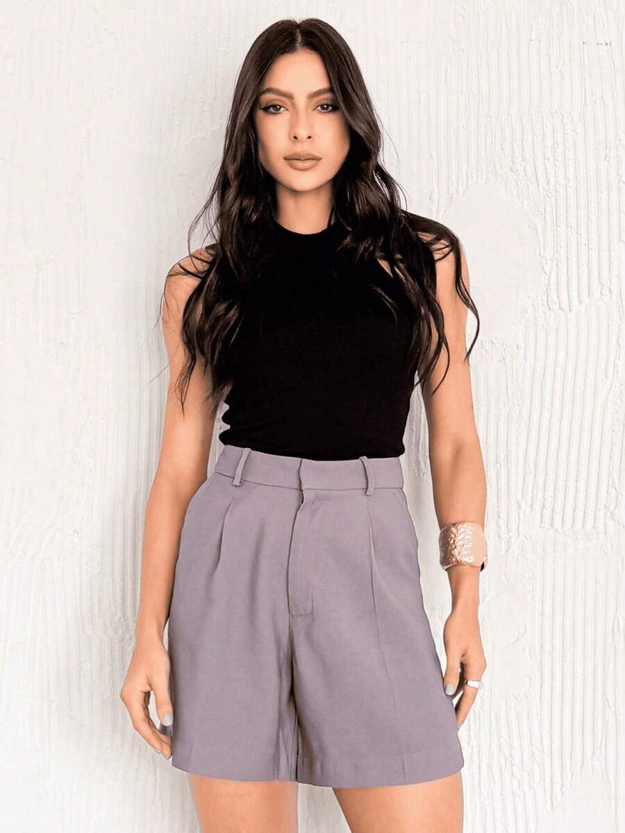 Women's Elegant Tailored Loose Fit Premium Shorts With Pockets, Marrant Fabric - 灰色 - 查看 1