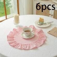 1 pieza/2 piezas/6 piezas Manteles individuales de unicolor francés con borde de volantes, servilletas pequeñas de encaje floral estilo Ins, mantel multiusos para cubrir el polvo - Multicolor - Ver 21