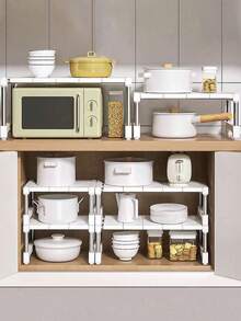 1 pieza/Set Organizador de estantería debajo del fregadero con extensión ajustable, puede evitar tuberías, crear un almacenamiento de cocina ordenado y organizado. [Video de instalación disponible en la página de inicio] - Multicolor - Ver 4