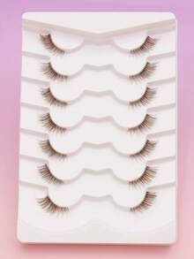 7 Pairs Brown Natural Faux Mink Eyelashes, Cat Eye Style, Transparent Base, Half-Eye Design, Fluffy & Soft, Thick 3D, Extra Long, Multi-Layer, Short & Dense, Full Strip, Long-Lasting Curl, Popular Makeup Tool, Includes 1 Pink Eyelash Tweezer, 1 Pink Eyelash Brush - Natural Lashes - View 3