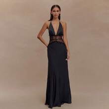 2026 Summer New European And American Women's Fashion Sexy Deep V Backless Lace See-Through Slim Fit Bodycon Dress For Women - màu đen - Xem 9