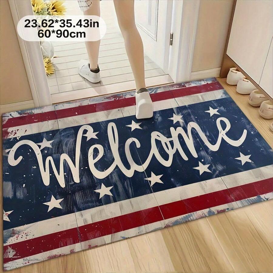1PC Holiday Independence Day Gifts: Blue, White, And Red Striped Star Shaped Home Decor Carpet Mats, Entrance Mats, Door Mats, Soft Kitchen Mats, Bedside Carpets, Laundry Room Carpets, Machines - 1PC - Xem 1