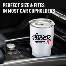 30oz Stainless Steel Tumbler Black White Options,  Sober 4 Life Crown Design Graphic Cups, Insulated Travel Coffee Mug With Lid And Straw , Double Wall Vacuum Reusable Travel Cups, Funny Birthday Party Gift For Women & Men - 白色 - 查看 2