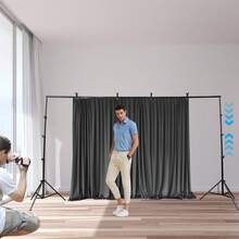 Adjustable Photography Backdrop Stand 2.8m*3m Foldable Background Support System With Clips Carry Bag For Wedding Portrait Product Photo Studio Shooting - Black - View 2