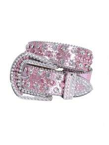 1pc Sparkling Rhinestone Studded Belt, Fashionable Streetwear - Fits With Western Cowgirl And Cowboy Outfits, Dresses And S Summer, School Fall, Autumn, Halloween Autumn-Winter Accessories,Suitable For Teens, Youth,Men,Casual, Outdoor, Athletic, Vacation, Graduation Gifts, Birthday, Daily Wear - Pink - View 12