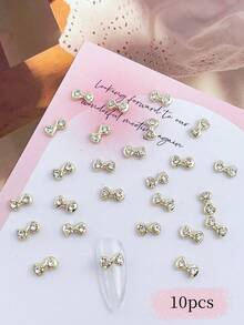 Aksesori Seni Kuku Musim Gugur (Set 10 pcs): Desain Pita Emas Rhinestone, Aksesori Kuku Logam yang Sederhana, Lucu, dan Ringan, Cocok untuk Musim Pernikahan; Dipadukan dengan Rhinestone Putih Berkilau, Desain Multifungsi, Juga Cocok untuk Kuku Pendek. - MultiWarna - View 4