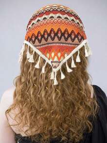 1pc Bohemian-Style Orange Tassel Bandana Headband Hair Scarf, School Stuff, College Fall Winter Hair Band Hair Accessories For Women For Vacation Outfits Woman - 橘色 - 查看 2