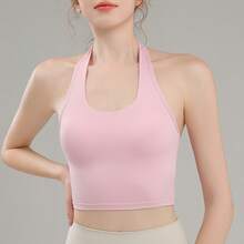 Sexy Sports Bra With Beautiful Back Design, Halter Neck, Cross-Back Yoga Fitness Top, Shockproof And Supportive Pilates Yoga Tank Top - 馬爾地夫綠 - 查看 7