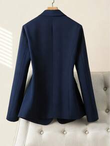 Zalla Women's Plus Size Blazer With Flap Pockets And Front Closure – Elegant Tailoring - 藏蓝色 - 查看 2