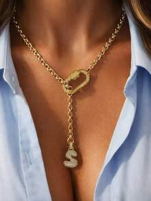 1pc Women's Round Bead Chain Necklace With 3D Letter Pendant And Mountain-Shaped Clasp, Elegant Sophisticated Fashion Design, Suitable For Holidays Or Parties - Golden - View 15
