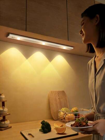 Đèn LED thanh cảm biến chuyển động hiện đại, đèn LED tủ bếp kích hoạt bằng chuyển động với chức năng điều chỉnh độ sáng, sạc không dây qua USB. Thích hợp cho tủ giày, tủ trưng bày, tủ quần áo, nhà bếp, tủ thông minh, có thể sạc lại, chất liệu nhựa, bề mặt sơn, điều khiển bằng nút bấm, độ sáng có thể điều chỉnh, đèn LED trang trí nhà cửa, đèn chiếu sáng thông minh.