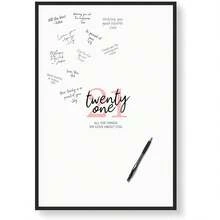 1pc White Signature Board For Birthday Party, Simple Birthday Party Design, Canvas Material, Vertical Signature Blessing Decor, Guest Signature Alternative, Suitable For 21st, 30th, 40th, 50th, 60th Birthday, Heart-Shaped Blank For Signing "Happy Birthday", Express Your Best Wishes, Decoration For Men & Women, Birthday Celebration, Minimalist Wall Art, Poster, Party Decor (No Frame) - Pink - View 1