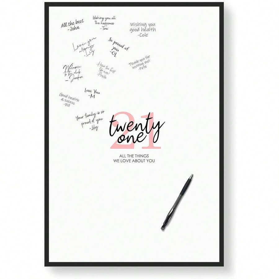1pc White Signature Board For Birthday Party, Simple Birthday Party Design, Canvas Material, Vertical Signature Blessing Decor, Guest Signature Alternative, Suitable For 21st, 30th, 40th, 50th, 60th Birthday, Heart-Shaped Blank For Signing "Happy Birthday", Express Your Best Wishes, Decoration For Men & Women, Birthday Celebration, Minimalist Wall Art, Poster, Party Decor (No Frame) - Pink - View 1