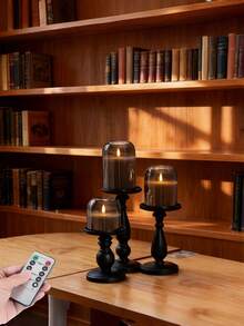 Set de 3 luces de columna de acrílico con LED a batería, con control remoto y temporizador, adecuadas para decoración del hogar en Navidad, Halloween y Año Nuevo (baterías no incluidas) - gris - Ver 5
