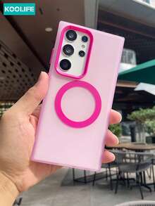 Koolife 1pc Candy Color Magnetic Phone Case, Translucent Matte, PC+TPU, Independent Buttons, Color Block Design, Large Camera Lens Frame, Anti-Slip Shockproof Protective Cover, Compatible With Samsung S23/S23plus/S23Ultra/S23PE/S24/S24plus/S24Ultra/S24PE/S25Ultra/S25plus/S25/C55/A56/A55/A36/A35/A26/A25 - Hot Pink - View 3